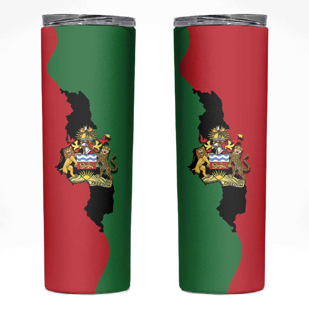 Malawi Flag Map Skinny Tumbler Simple Malawi Emblem Coat of Arms - African Pride