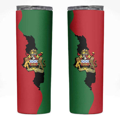 Malawi Flag Map Skinny Tumbler Simple Malawi Emblem Coat of Arms - African Pride