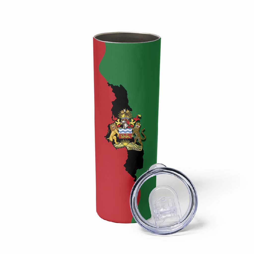 Malawi Flag Map Skinny Tumbler Simple Malawi Emblem Coat of Arms - African Pride