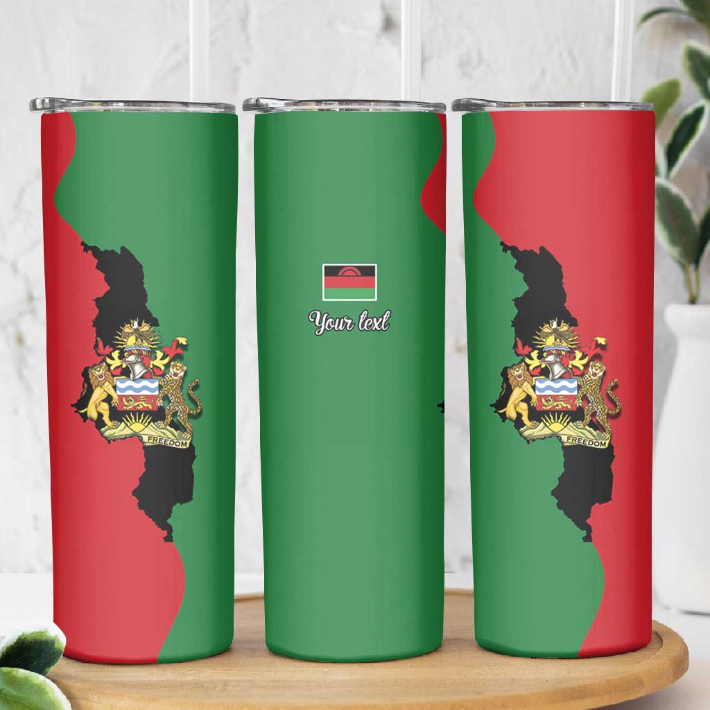 Malawi Flag Map Skinny Tumbler Simple Malawi Emblem Coat of Arms - African Pride