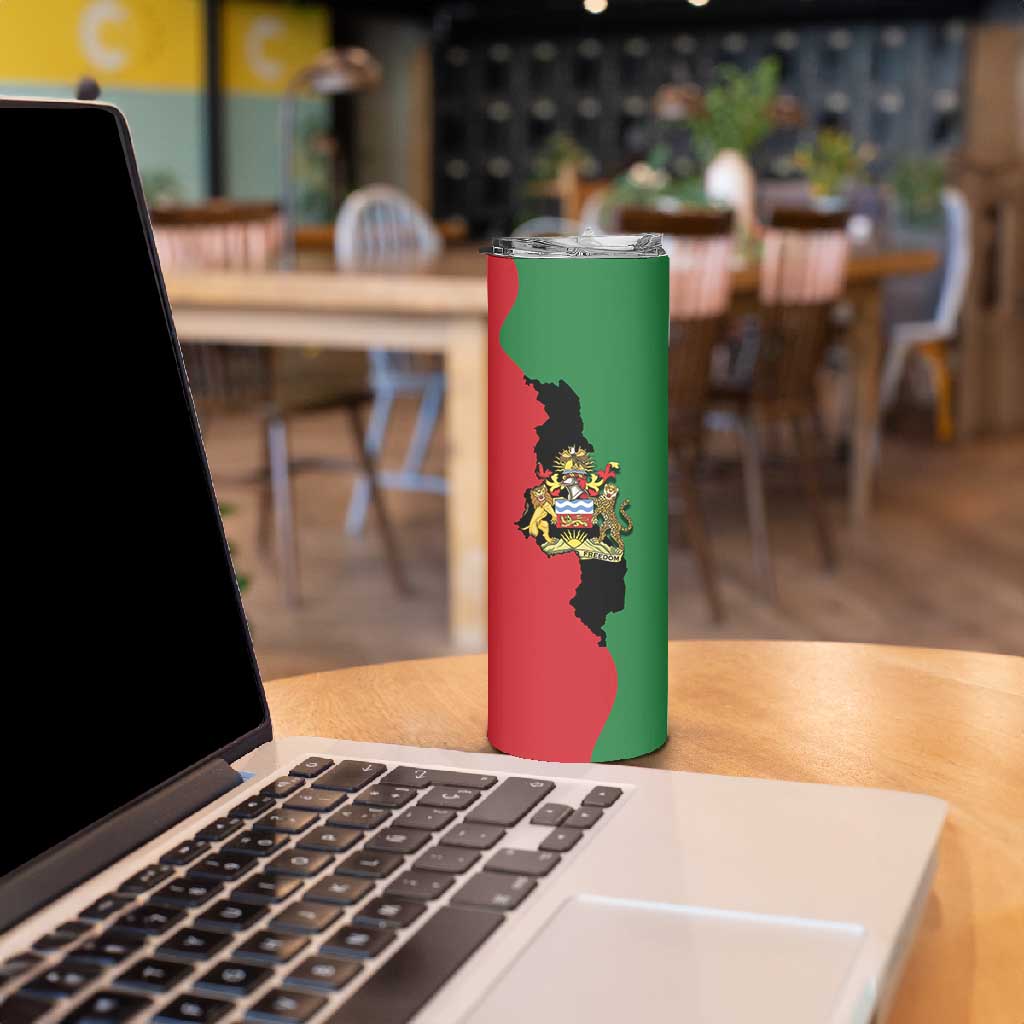 Malawi Flag Map Skinny Tumbler Simple Malawi Emblem Coat of Arms - African Pride