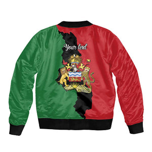 Malawi Flag Map Sleeve Zip Bomber Jacket Simple Malawi Emblem Coat of Arms - African Pride