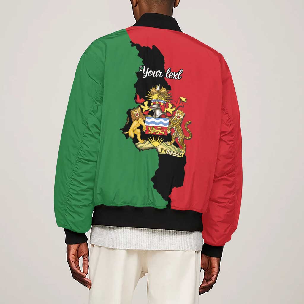 Malawi Flag Map Sleeve Zip Bomber Jacket Simple Malawi Emblem Coat of Arms - African Pride