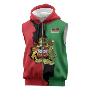 Malawi Flag Map Sleeveless Zip Hoodie Simple Malawi Emblem Coat of Arms - African Pride