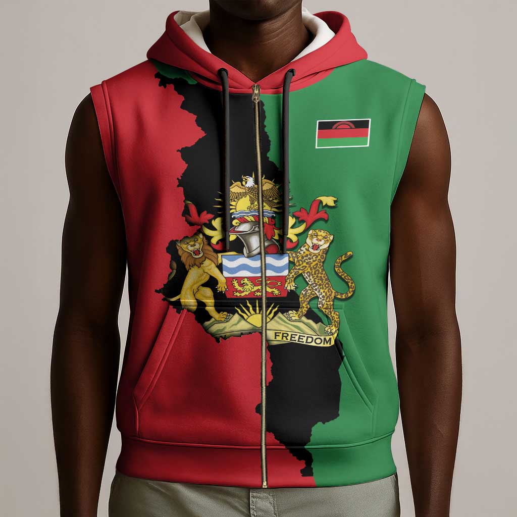 Malawi Flag Map Sleeveless Zip Hoodie Simple Malawi Emblem Coat of Arms - African Pride