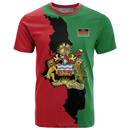 Malawi Flag Map T shirt Simple Malawi Emblem Coat of Arms - African Pride