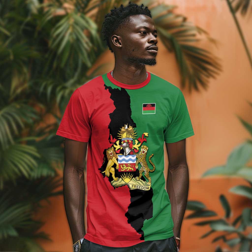 Malawi Flag Map T shirt Simple Malawi Emblem Coat of Arms - African Pride