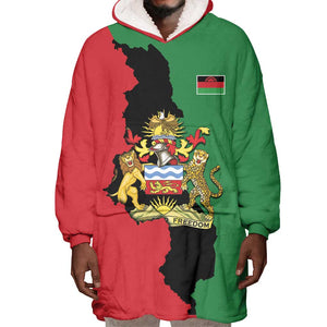 Malawi Flag Map Wearable Blanket Hoodie Simple Malawi Emblem Coat of Arms - African Pride