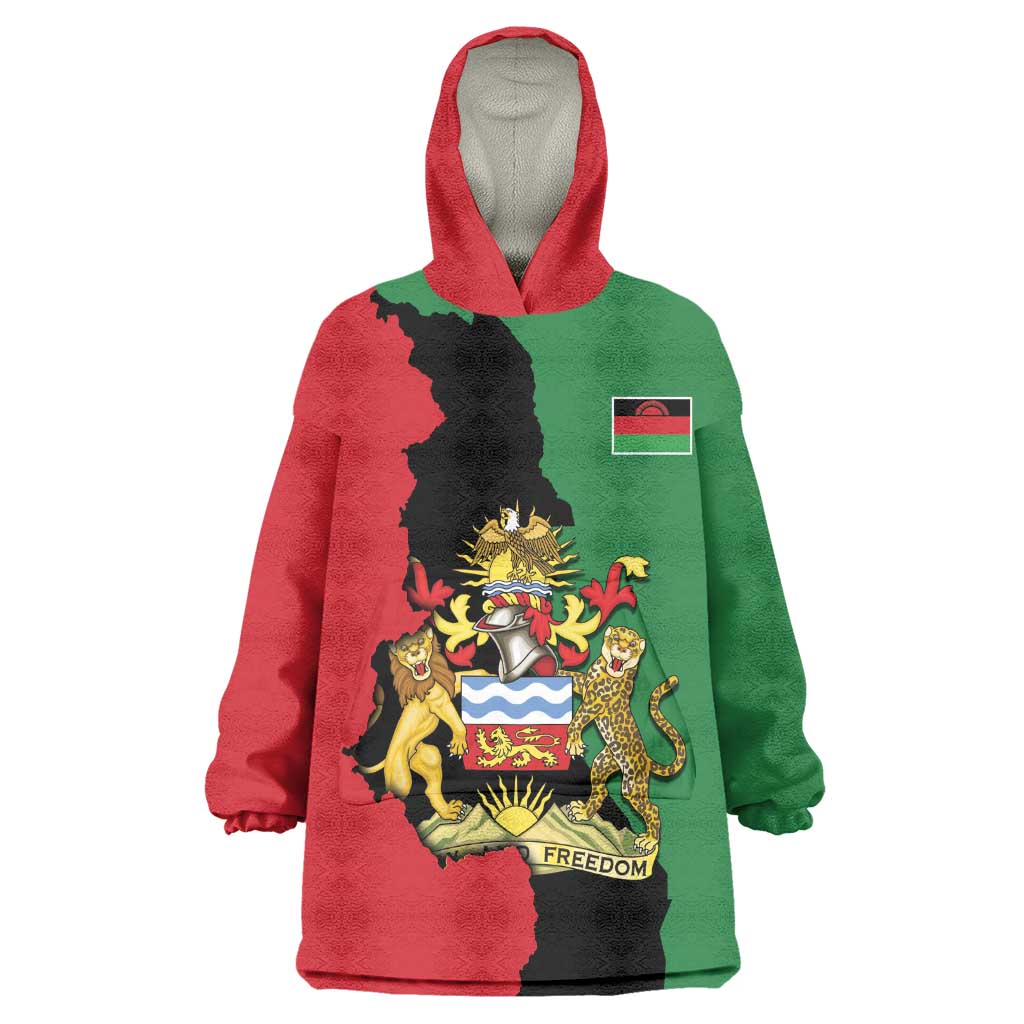 Malawi Flag Map Wearable Blanket Hoodie Simple Malawi Emblem Coat of Arms - African Pride