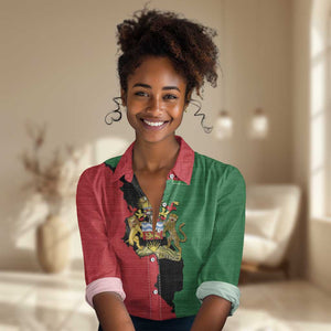 Malawi Flag Map Women Casual Shirt Simple Malawi Emblem Coat of Arms - African Pride