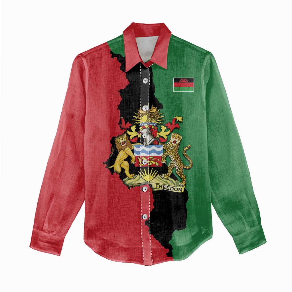 Malawi Flag Map Women Casual Shirt Simple Malawi Emblem Coat of Arms - African Pride
