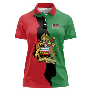 Malawi Flag Map Women Polo Shirt Simple Malawi Emblem Coat of Arms - African Pride