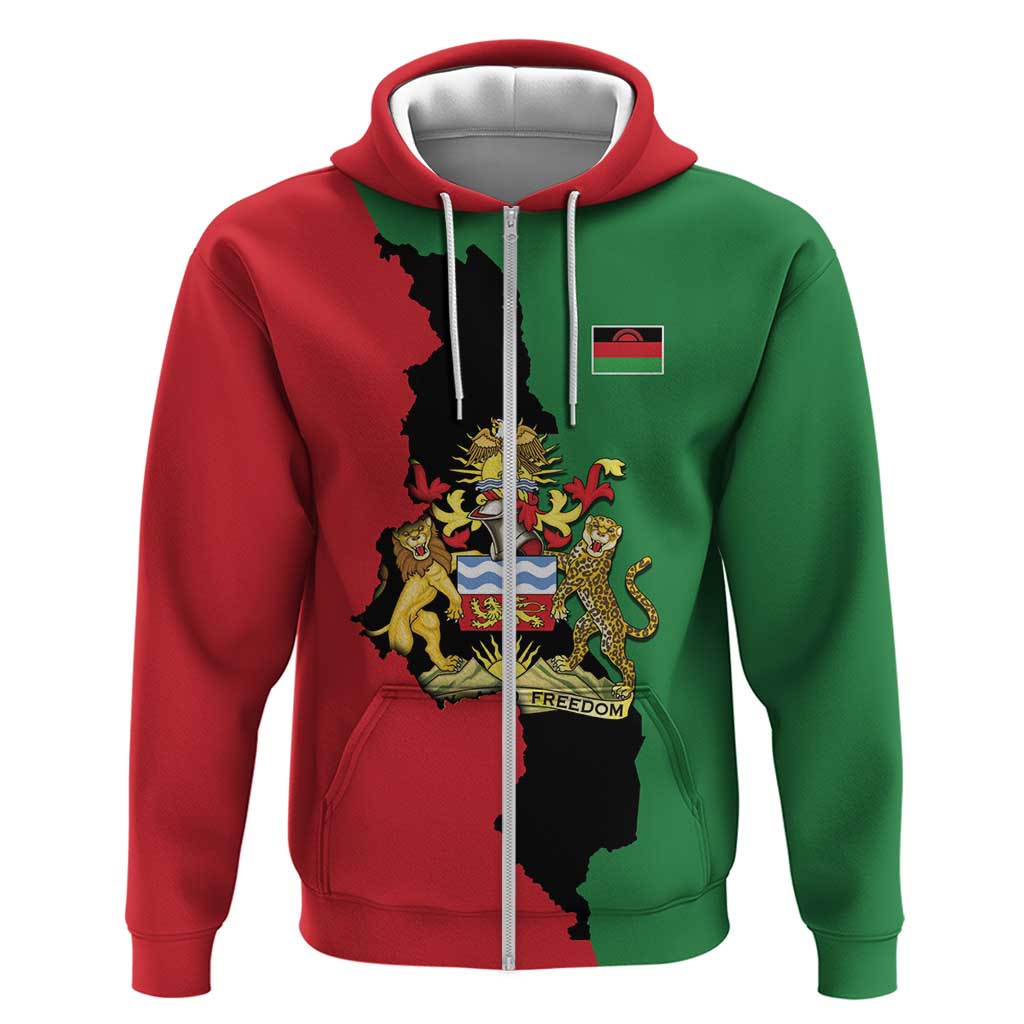 Malawi Flag Map Zip Hoodie Simple Malawi Emblem Coat of Arms - African Pride