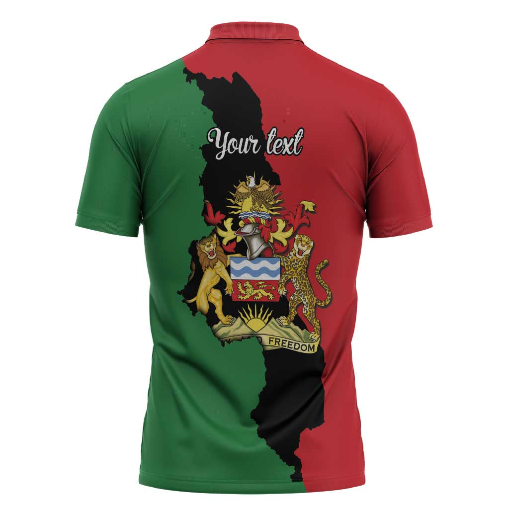 Personalized  Malawi Flag Map Zipper Polo Shirt Simple Malawi Emblem Coat of Arms