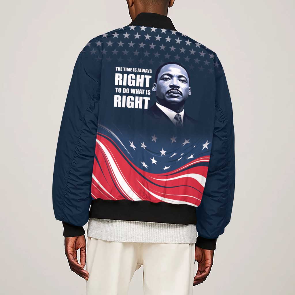 Honor MLK African-American Civil Rights Leaders Sleeve Zip Bomber Jacket The Time Is Always Right To Do What Is Right