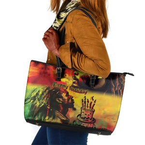 Happy Birthday King of Reggae Leather Tote Bag
