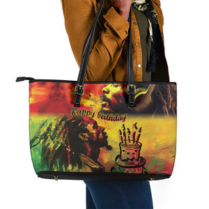 Happy Birthday King of Reggae Leather Tote Bag