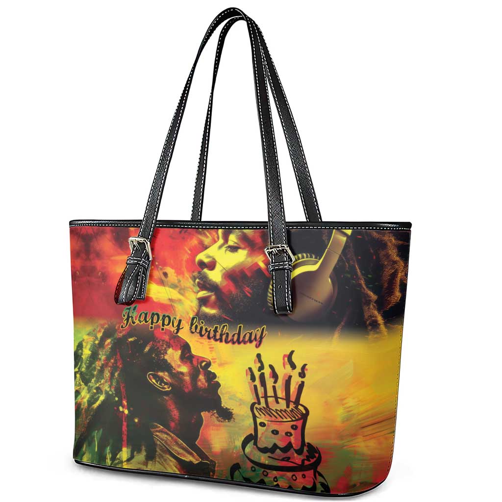 Happy Birthday King of Reggae Leather Tote Bag