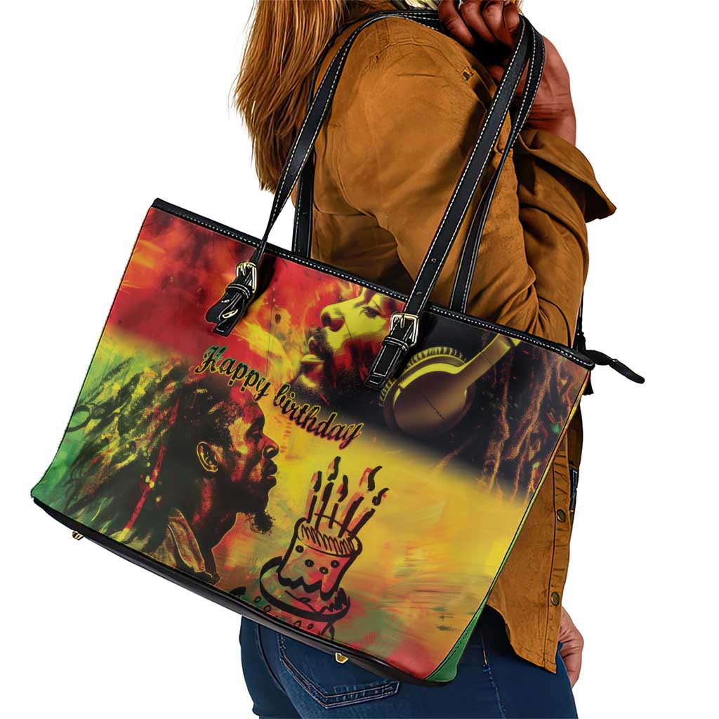 Happy Birthday King of Reggae Leather Tote Bag