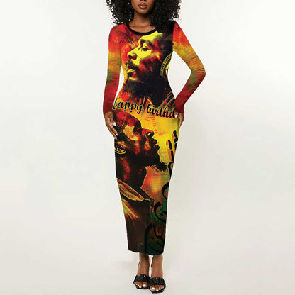 Happy Birthday King of Reggae Long Sleeve Bodycon Dress LT9