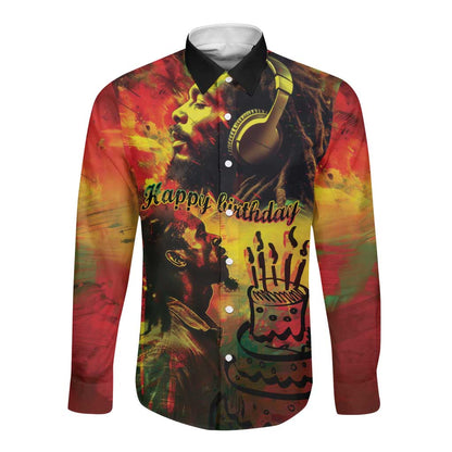 Happy Birthday King of Reggae Long Sleeve Button Shirt