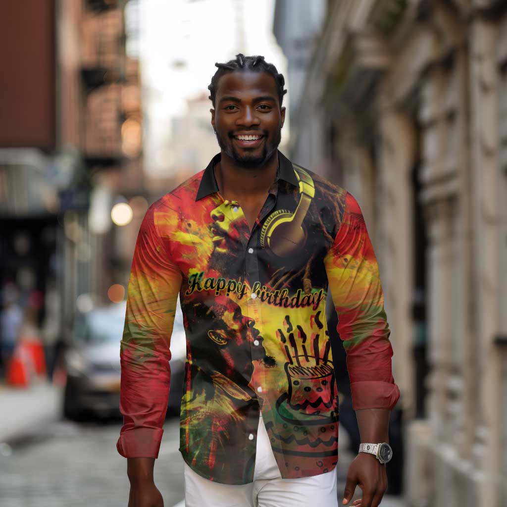 Happy Birthday King of Reggae Long Sleeve Button Shirt