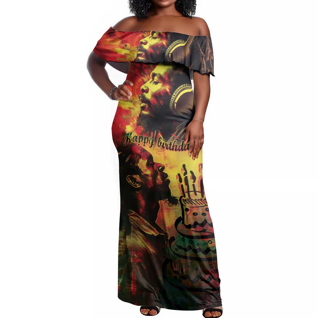 Happy Birthday King of Reggae Off Shoulder Maxi Dress