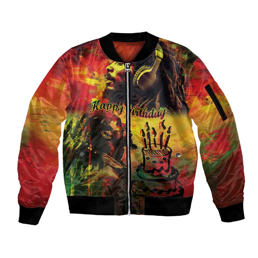 Happy Birthday King of Reggae Sleeve Zip Bomber Jacket