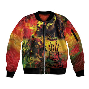 Happy Birthday King of Reggae Sleeve Zip Bomber Jacket