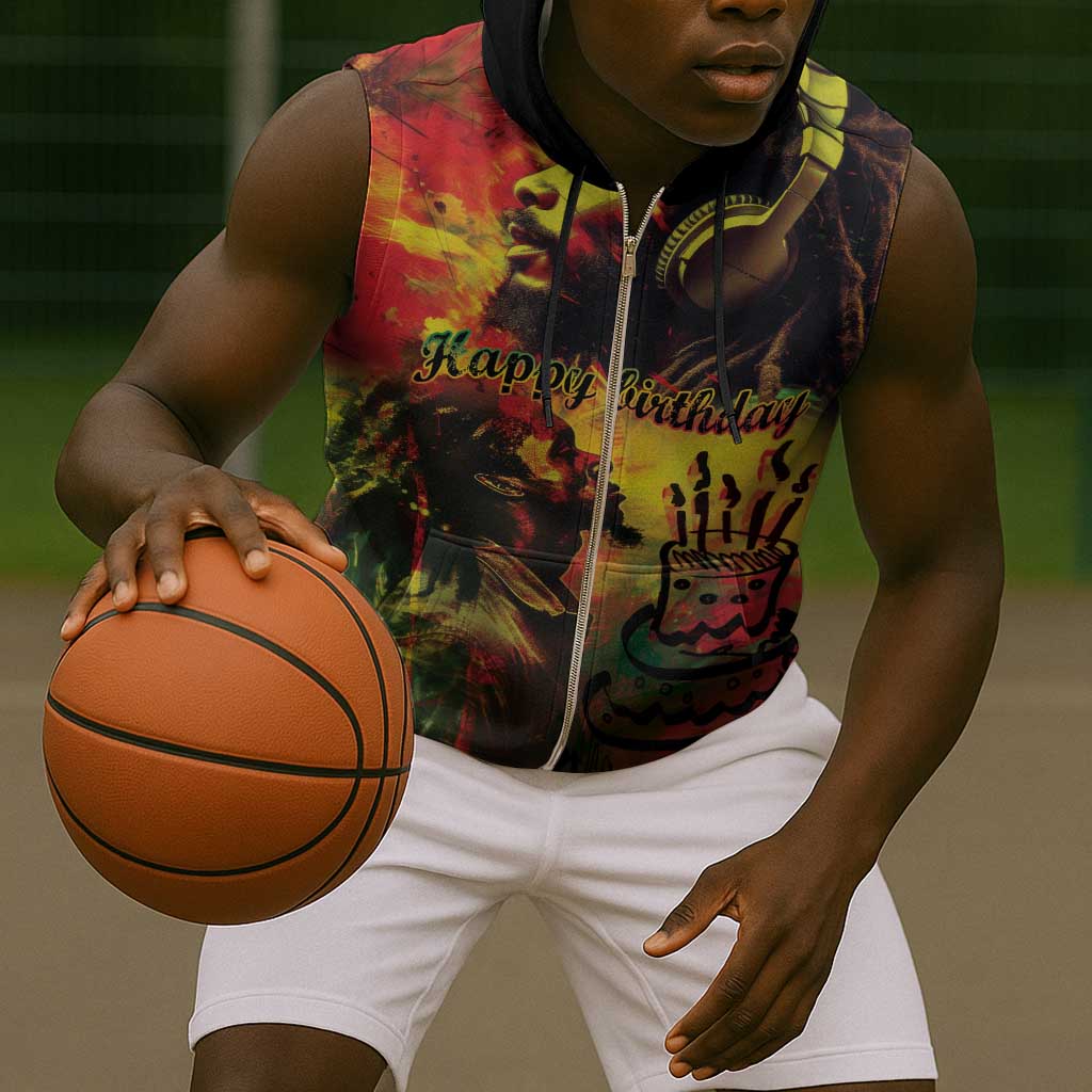 Happy Birthday King of Reggae Sleeveless Zip Hoodie - African Pride