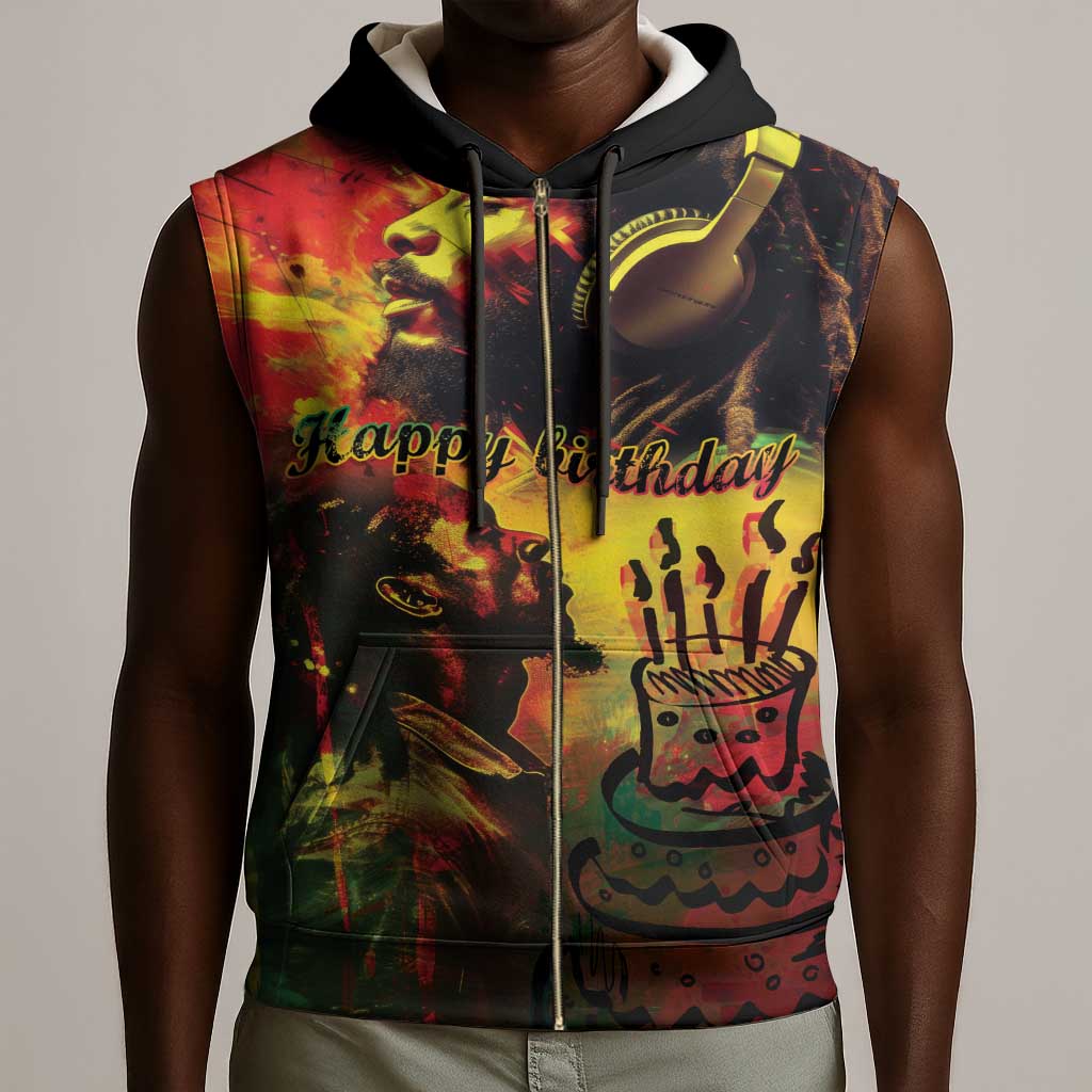 Happy Birthday King of Reggae Sleeveless Zip Hoodie - African Pride