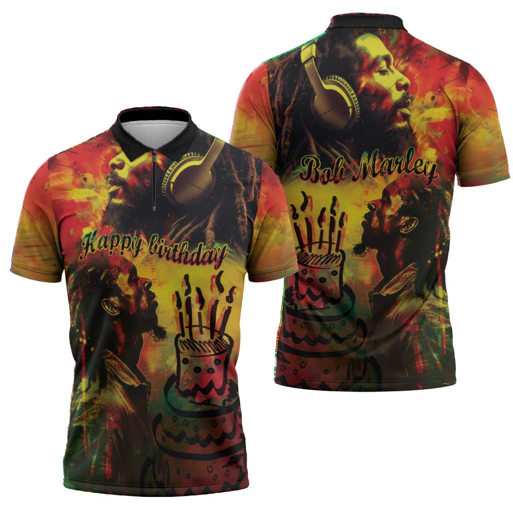 Happy Birthday King of Reggae Zipper Polo Shirt