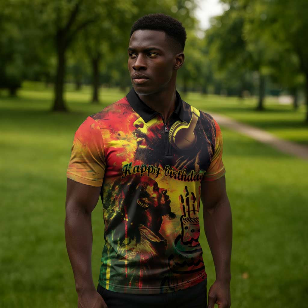 Happy Birthday King of Reggae Zipper Polo Shirt