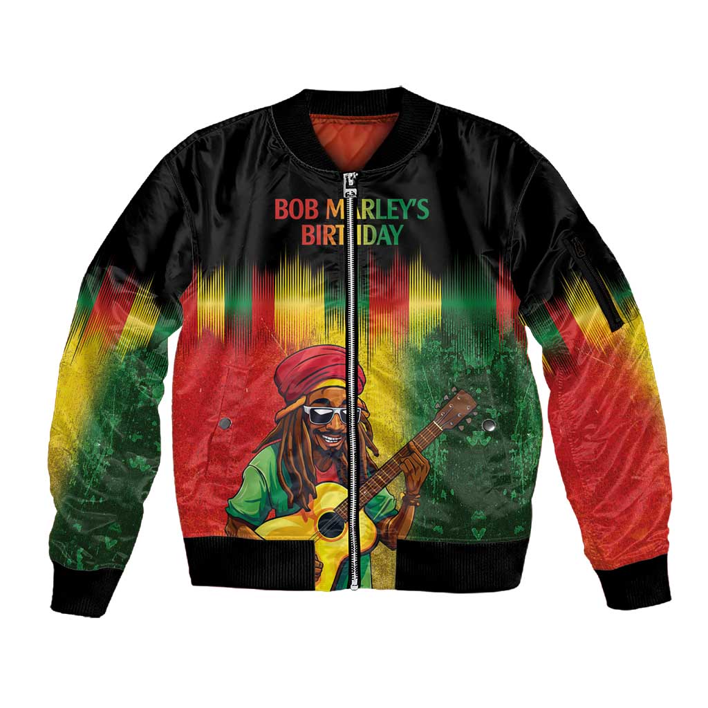 Honoring Reggae Legend Bob Birthday Sleeve Zip Bomber Jacket