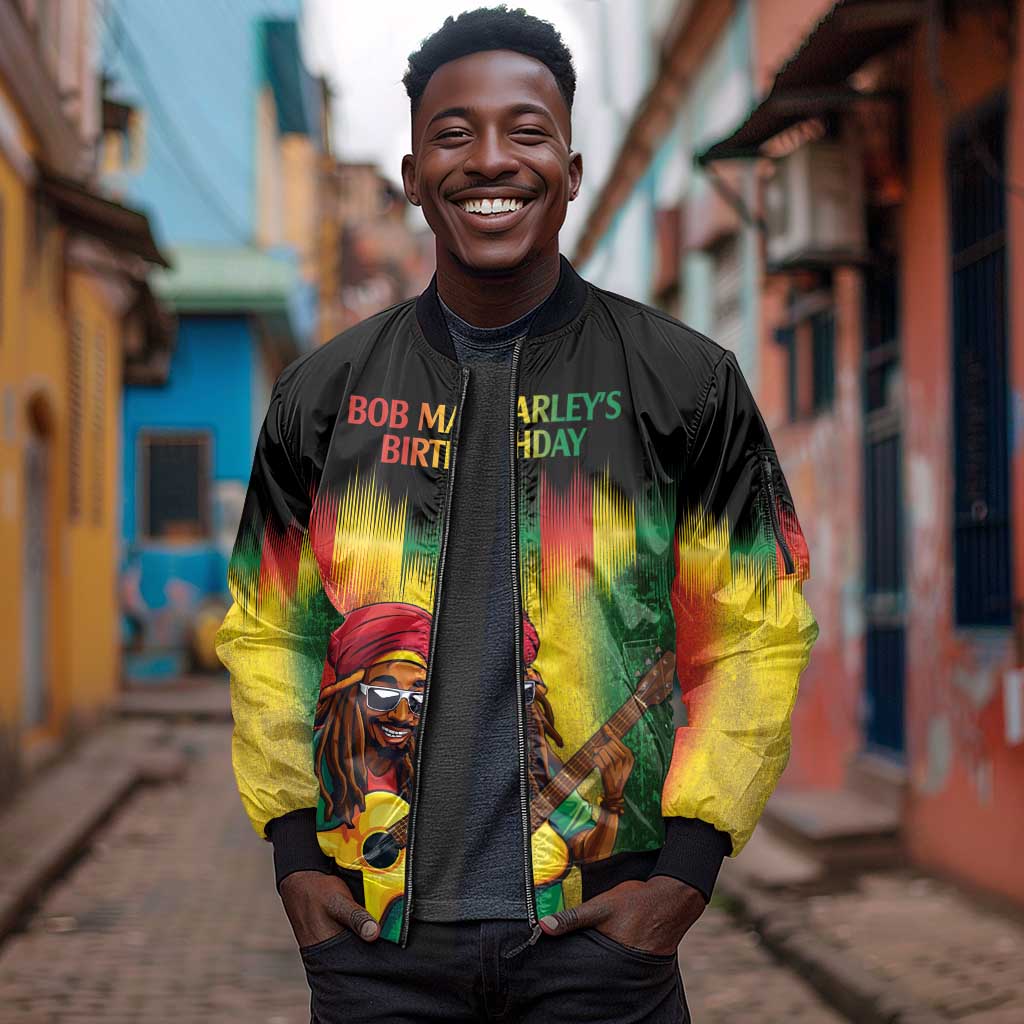 Honoring Reggae Legend Bob Birthday Sleeve Zip Bomber Jacket