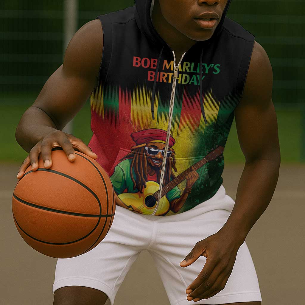Honoring Reggae Legend Bob Birthday Sleeveless Zip Hoodie - African Pride