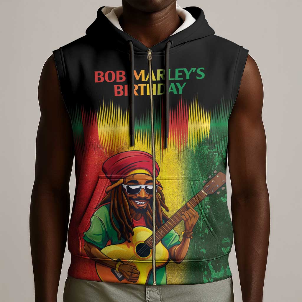 Honoring Reggae Legend Bob Birthday Sleeveless Zip Hoodie - African Pride