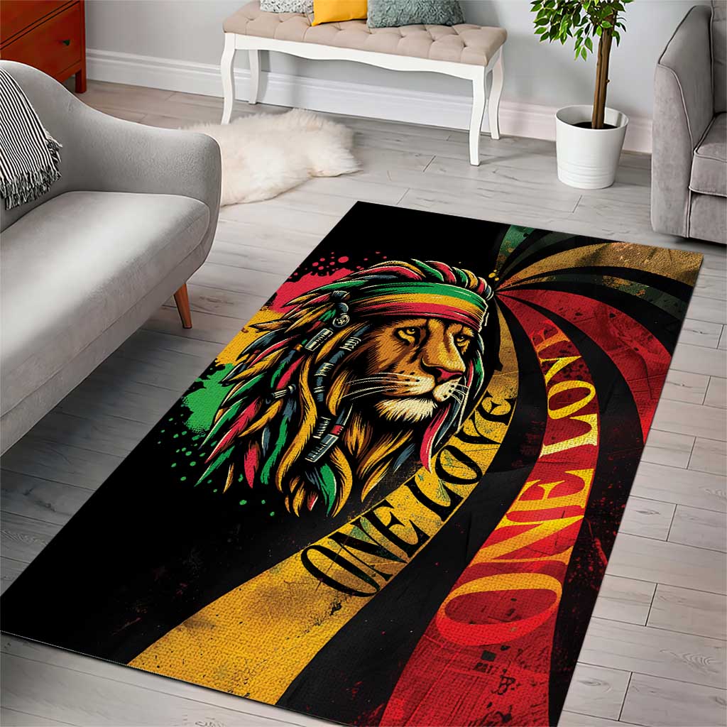 Black Jamaican Area Rug Rastafarian Lion One Love