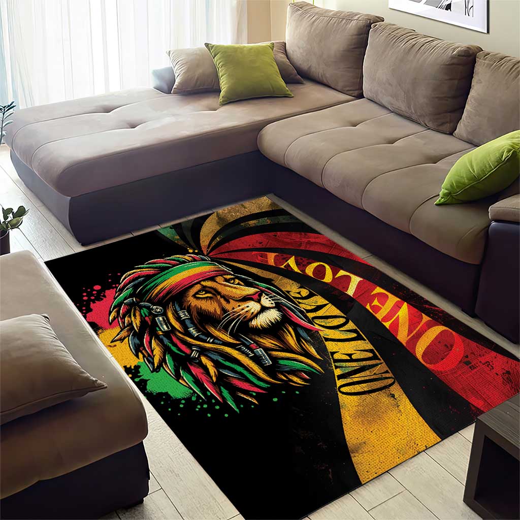 Black Jamaican Area Rug Rastafarian Lion One Love