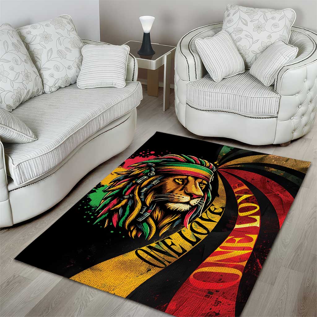Black Jamaican Area Rug Rastafarian Lion One Love