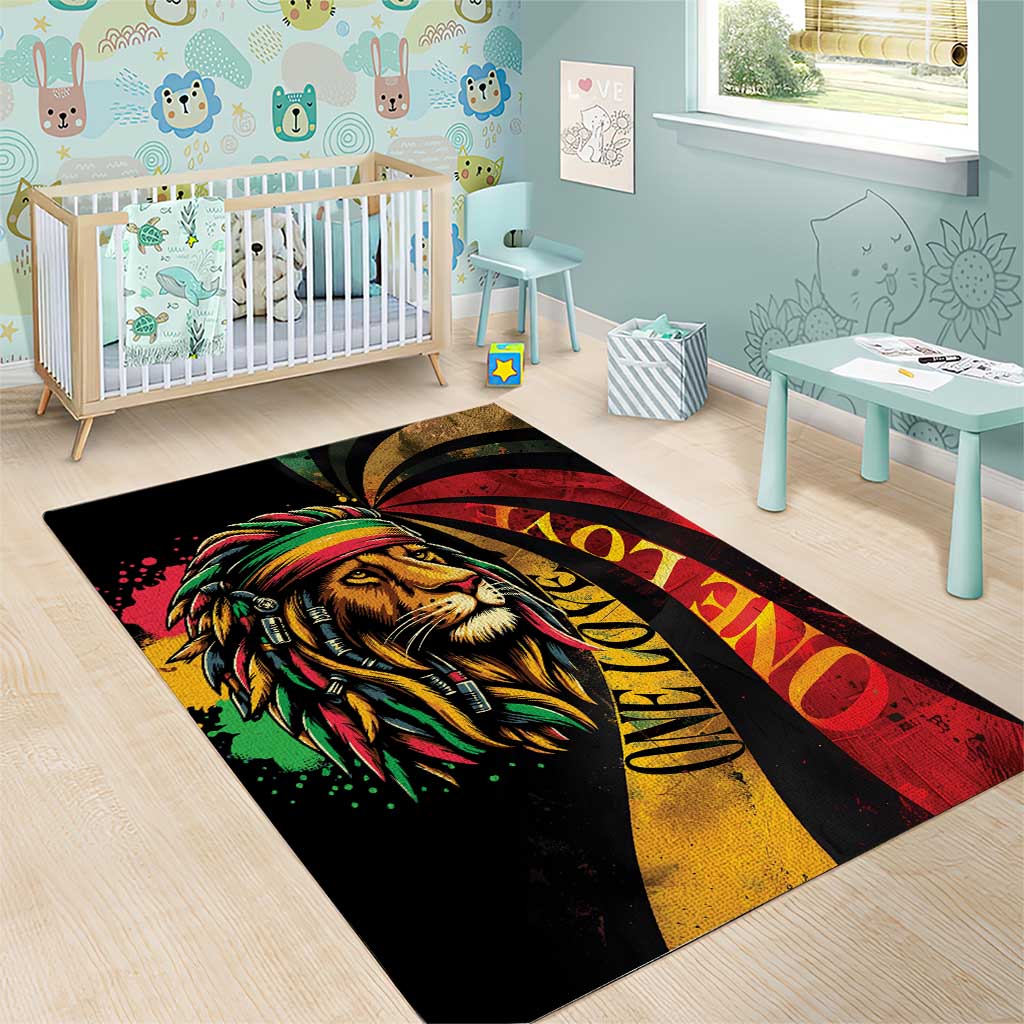 Black Jamaican Area Rug Rastafarian Lion One Love
