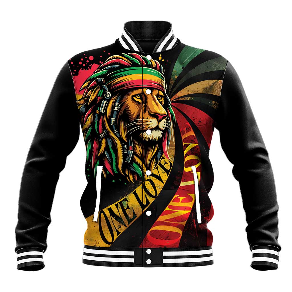 Black Jamaican Baseball Jacket Rastafarian Lion One Love LT9
