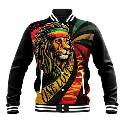 Black Jamaican Baseball Jacket Rastafarian Lion One Love LT9