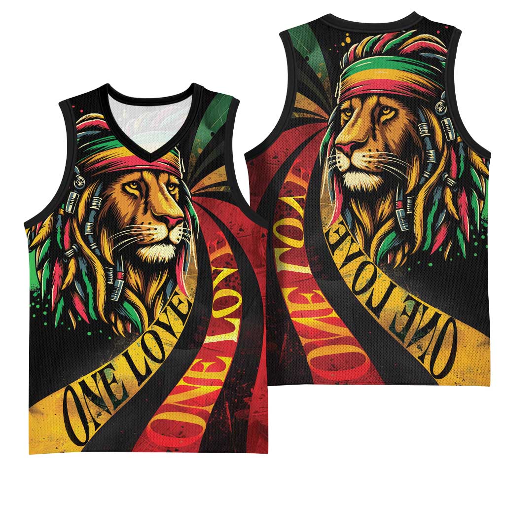 Black Jamaican Basketball Jersey Rastafarian Lion One Love - African Pride