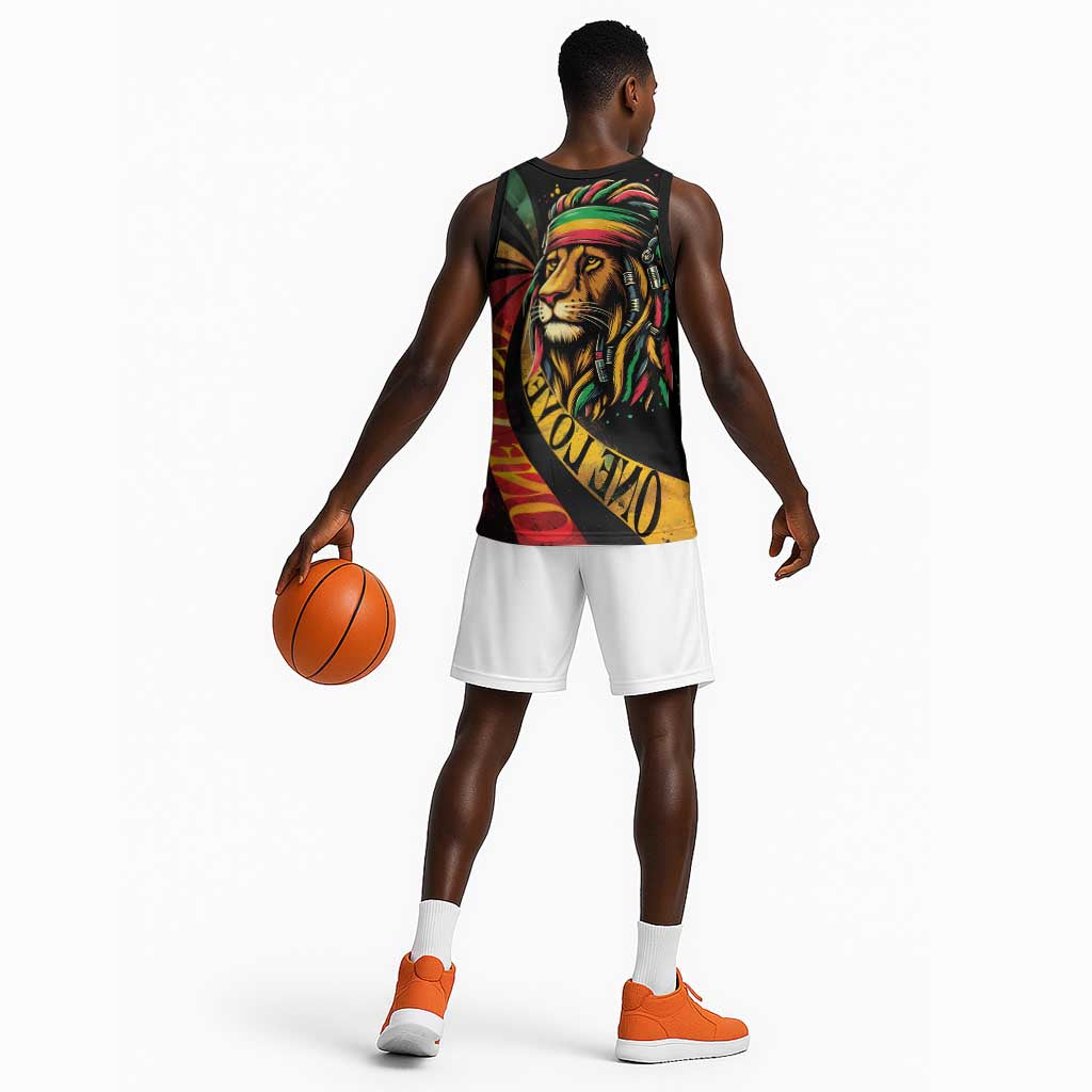Black Jamaican Basketball Jersey Rastafarian Lion One Love - African Pride