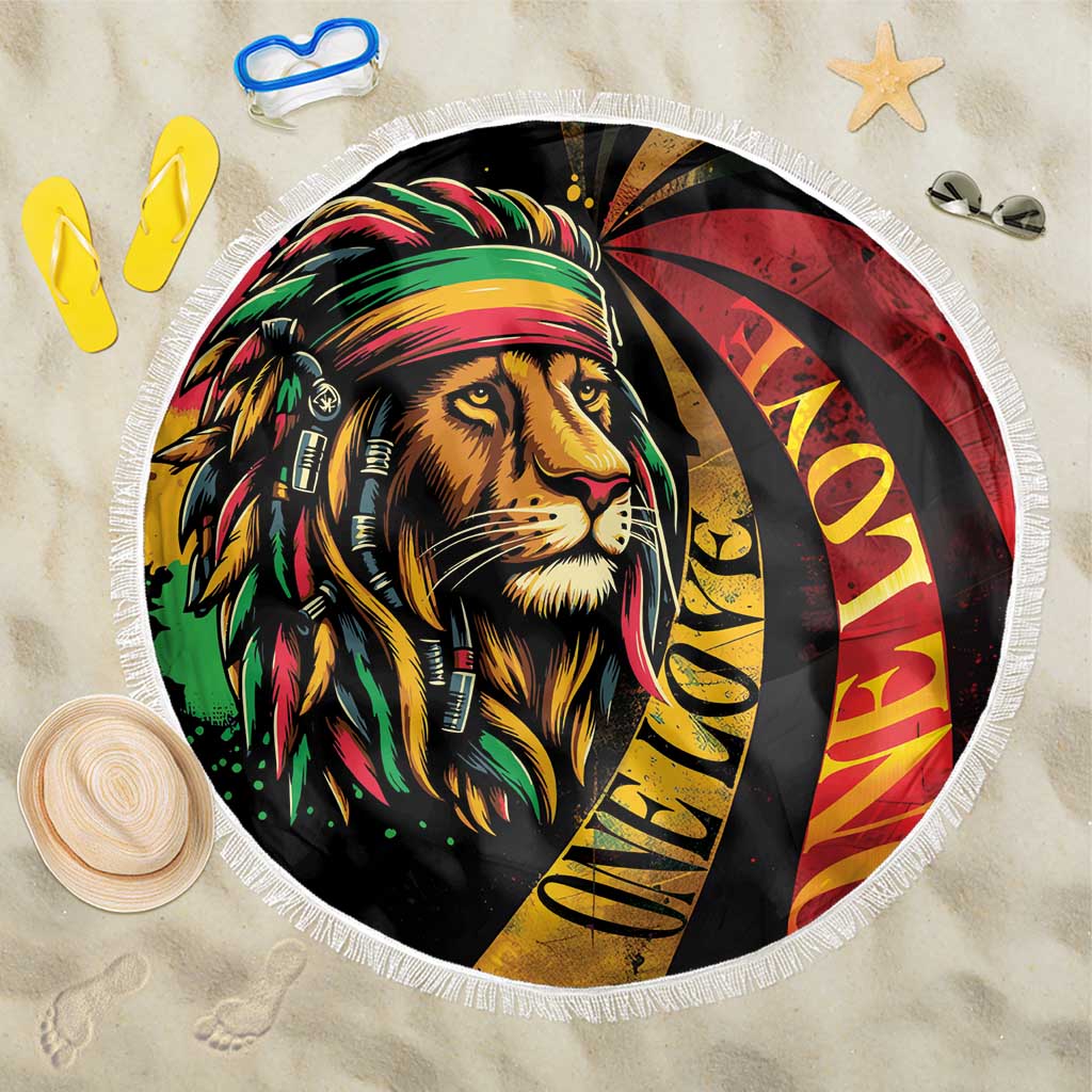 Black Jamaican Beach Blanket Rastafarian Lion One Love
