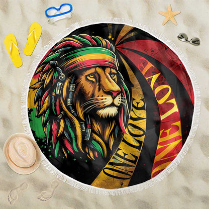 Black Jamaican Beach Blanket Rastafarian Lion One Love