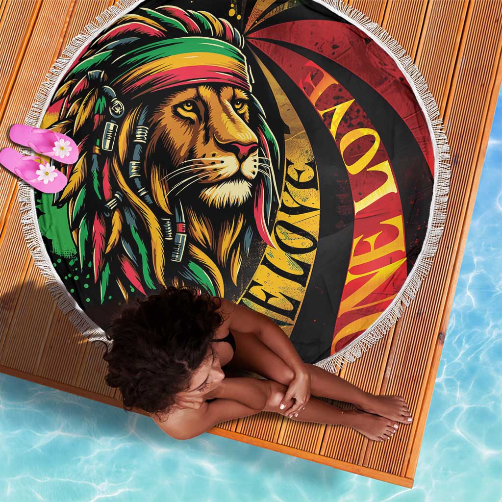 Black Jamaican Beach Blanket Rastafarian Lion One Love