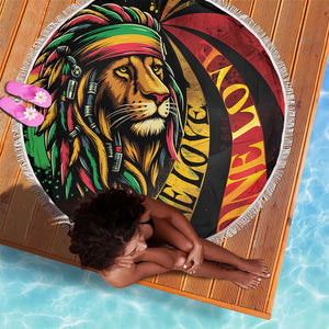 Black Jamaican Beach Blanket Rastafarian Lion One Love