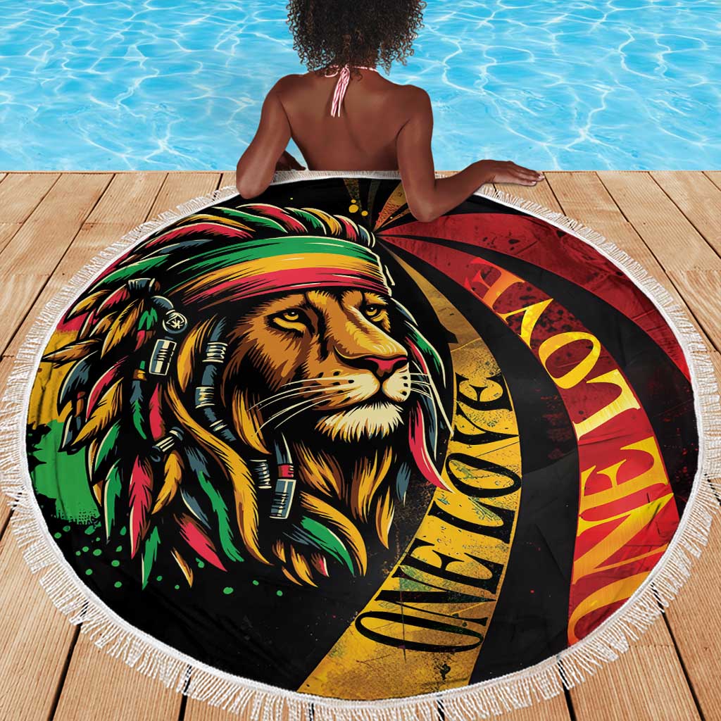 Black Jamaican Beach Blanket Rastafarian Lion One Love